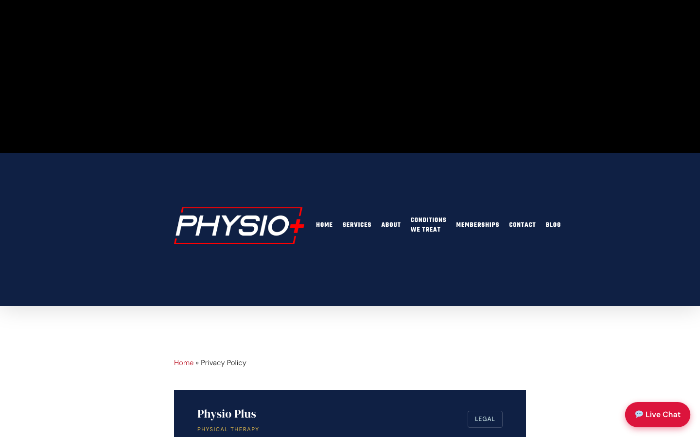 Original privacy policy page on physioplustx.com